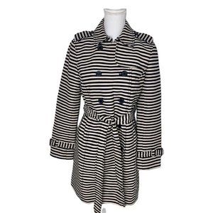 LOFT Belted Trench Coat Black & White Striped